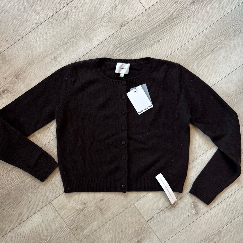 REFORMATION Clara Cashmere Crew Cardigan in Mole Size S - Picture 8 of 9